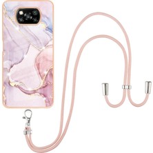 Eabhulie Xiaomi Poco X3 Için Crossbody Askı Ipi Telefon Kılıfı Silikon Mermer Desen Yumuşak Tpu Tampon Kapağı Rose Gold (Yurt Dışından)