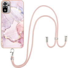 Eabhulie Xiaomi Redmi Note 10 4g / Note 10S Için Crossbody Askı Ipi Telefon Kılıfı Silikon Mermer Desen Yumuşak Tpu Tampon Kapağı Rose Gold (Yurt Dışından)