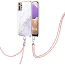 Eabhulie Samsung Galaxy A32 5g Için Crossbody Askı Ipi Telefon Kılıfı Silikon Mermer Desen Yumuşak Tpu Tampon Kapağı Beyaz (Yurt Dışından)