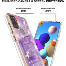 Eabhulie Samsung Galaxy A21S Için Crossbody Askı Ipi Telefon Kılıfı Silikon Mermer Desen Yumuşak Tpu Tampon Kapağı Mor (Yurt Dışından)