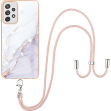 Eabhulie Samsung Galaxy A72 Için Crossbody Askı Ipi Telefon Kılıfı Silikon Mermer Desen Yumuşak Tpu Tampon Kapağı Beyaz (Yurt Dışından)