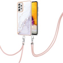 Eabhulie Samsung Galaxy A72 Için Crossbody Askı Ipi Telefon Kılıfı Silikon Mermer Desen Yumuşak Tpu Tampon Kapağı Beyaz (Yurt Dışından)