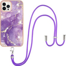 Eabhulie iPhone 13 Pro Için Crossbody Askı Ipi Telefon Kılıfı Silikon Mermer Desen Yumuşak Tpu Tampon Kapağı Mor (Yurt Dışından)