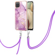 Eabhulie Samsung Galaxy A12 Için Crossbody Askı Ipi Telefon Kılıfı Silikon Mermer Desen Yumuşak Tpu Tampon Kapağı Pembe (Yurt Dışından)