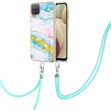 Eabhulie Samsung Galaxy A12 Için Crossbody Askı Ipi Telefon Kılıfı Silikon Mermer Desen Yumuşak Tpu Tampon Kapağı Turkuaz - Beyaz (Yurt Dışından)