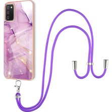 Eabhulie Samsung Galaxy A02S Için Crossbody Askı Ipi Telefon Kılıfı Silikon Mermer Desen Yumuşak Tpu Tampon Kapağı Pembe (Yurt Dışından)