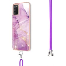 Eabhulie Samsung Galaxy A02S Için Crossbody Askı Ipi Telefon Kılıfı Silikon Mermer Desen Yumuşak Tpu Tampon Kapağı Pembe (Yurt Dışından)