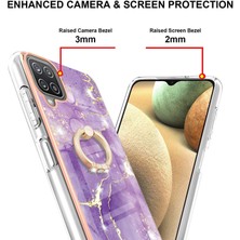 Eabhulie Samsung Galaxy A12 Için Mermer Desen Yumuşak Tpu Tampon Halka Tutucu Stand Kılıf Kapağı Mor (Yurt Dışından)