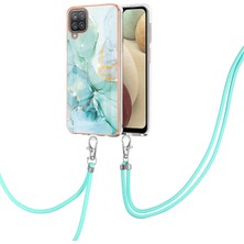 Eabhulie Samsung Galaxy A12 Için Crossbody Askı Ipi Telefon Kılıfı Silikon Mermer Desen Yumuşak Tpu Tampon Kapağı Turkuaz (Yurt Dışından)