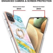 Eabhulie Samsung Galaxy A12 Için Mermer Desen Yumuşak Tpu Tampon Halka Tutucu Stand Kılıf Kapağı Turkuaz - Beyaz (Yurt Dışından)