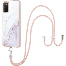 Eabhulie Samsung Galaxy A02S Için Crossbody Askı Ipi Telefon Kılıfı Silikon Mermer Desen Yumuşak Tpu Tampon Kapağı Beyaz (Yurt Dışından)