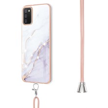 Eabhulie Samsung Galaxy A02S Için Crossbody Askı Ipi Telefon Kılıfı Silikon Mermer Desen Yumuşak Tpu Tampon Kapağı Beyaz (Yurt Dışından)