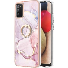 Eabhulie Samsung Galaxy A02S Için Mermer Desen Yumuşak Tpu Tampon Halka Tutucu Stand Kılıf Kapağı Rose Gold (Yurt Dışından)