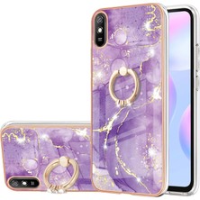 Eabhulie Xiaomi Redmi 9A Için Mermer Desen Yumuşak Tpu Tampon Halka Tutucu Stand Kılıf Kapağı Mor (Yurt Dışından)