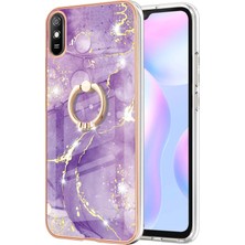 Eabhulie Xiaomi Redmi 9A Için Mermer Desen Yumuşak Tpu Tampon Halka Tutucu Stand Kılıf Kapağı Mor (Yurt Dışından)