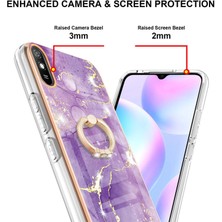 Eabhulie Xiaomi Redmi 9A Için Mermer Desen Yumuşak Tpu Tampon Halka Tutucu Stand Kılıf Kapağı Mor (Yurt Dışından)