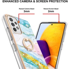 Eabhulie Samsung Galaxy A72 Için Mermer Desen Yumuşak Tpu Tampon Halka Tutucu Stand Kılıf Kapağı Turkuaz - Beyaz (Yurt Dışından)