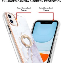 Eabhulie iPhone 11 Için Mermer Desen Yumuşak Tpu Tampon Halka Tutucu Stand Kılıf Kapağı Beyaz (Yurt Dışından)