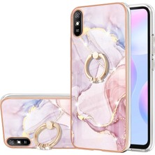 Eabhulie Xiaomi Redmi 9A Için Mermer Desen Yumuşak Tpu Tampon Halka Tutucu Stand Kılıf Kapağı Rose Gold (Yurt Dışından)