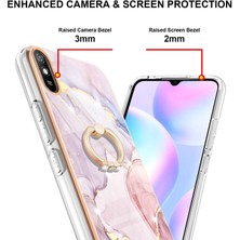 Eabhulie Xiaomi Redmi 9A Için Mermer Desen Yumuşak Tpu Tampon Halka Tutucu Stand Kılıf Kapağı Rose Gold (Yurt Dışından)