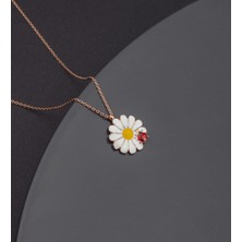 Miavi Silver 925 Ayar Gümüş Uğur Böceği Figürlü Mineli Papatya Kolye