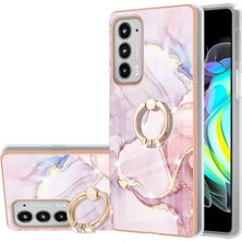 Eabhulie Motorola Edge 20 Için Mermer Desen Yumuşak Tpu Tampon Halka Tutucu Stand Kılıf Kapağı Rose Gold (Yurt Dışından)