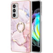 Eabhulie Motorola Edge 20 Için Mermer Desen Yumuşak Tpu Tampon Halka Tutucu Stand Kılıf Kapağı Rose Gold (Yurt Dışından)