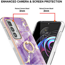 Eabhulie Motorola Edge 20 Pro Için Mermer Desen Yumuşak Tpu Tampon Halka Tutucu Stand Kılıf Kapağı Mor (Yurt Dışından)