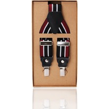 Kravatkolik Siyah - Bordo Renk Deri Bağlantılı Erkek Pantolon Askısı PAN42