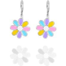 Söğütlü Silver Gümüş Renkli Mineli Çengelli Papatya Küpe