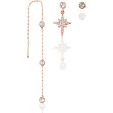 Söğütlü Silver Gümüş Rose Zirkon Taşlı Kutup Yıldızı Kombin Üçlü Küpe Seti