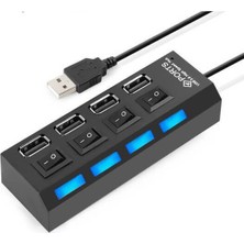 Afzelia 4 Port USB 2.0 Çoklayıcı Hub Anahtarlı Işıklı On Off Düğmeli