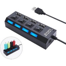 Afzelia 4 Port USB 2.0 Çoklayıcı Hub Anahtarlı Işıklı On Off Düğmeli