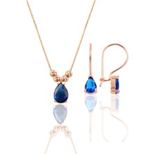Söğütlü Silver Gümüş Rose Safir Renkli Dorica Damla Kolye ve Çengelli Küpe Seti