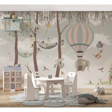 Özel Duvarlar Sevimli Koalalar ve Uçan Balonlar Çocuk Odası Duvar Kağıdı