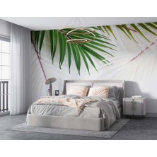 Özel Duvarlar Yeşil Beyaz Tropikal Yapraklar Duvar Kağıdı