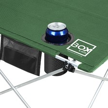 Box&Box Küçük Boy Katlanabilir Kumaş Kamp ve Piknik Masası, Yeşil, 2 Bardak Gözlü, 57 x 43 x 38 cm