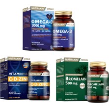 Nutraxin Omega 3 Balık Yağı 2000 Mg 60  Kapsül + Vitamin Max (C,D,Zinc) 60 Tablet + Bromelain 60 Kapsül