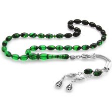 DAVİD BLACK Kararmaz Metal Su Damlası Püsküllü Arpa Kesim Bilek Boy Süzme Yeşil-Siyah Ateş Kehribar Tesbih