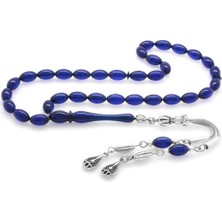 DAVİD BLACK Kararmaz Metal Su Damlası Püsküllü Arpa Kesim Bilek Boy Lacivert Sıkma Kehribar Tesbih