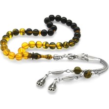 DAVİD BLACK Kararmaz Metal Püsküllü Küre Kesim Bilek Boy Süzme Sarı-Siyah Ateş Kehribar Tesbih