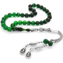 DAVİD BLACK Kararmaz Metal Püsküllü Küre Kesim Bilek Boy Süzme Yeşil-Siyah Ateş Kehribar Tesbih