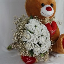 Moryconcept Buket Güller 20 Li Cipso Sarmalı Demet & Sevimli Peluş Ayicik 50 cm Sevgiliye Set Hediye