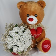 Moryconcept Buket Güller 20 Li Cipso Sarmalı Demet & Sevimli Peluş Ayicik 50 cm Sevgiliye Set Hediye