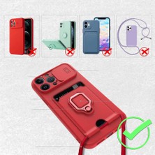 Nevarium iPhone 11 Kılıf Ipli Lens Sürgülü Yüzüklü Silikon Zuma - Kırmızı