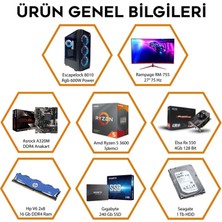 Escapelock Amd Ryzen 5 3600 16GB 3000MHZ 240GB SSD RX550 Ekran Kartı 27"curved Oyun Bilgisayarı