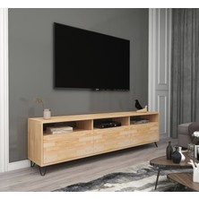 Wood Face Holmes Ceviz Televizyon Sehpası ve Ünitesi 174X30 Masif Dekoratif Metal Firkete Ayaklı