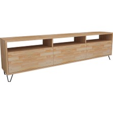 Wood Face Holmes Ceviz Televizyon Sehpası ve Ünitesi 174X30 Masif Dekoratif Metal Firkete Ayaklı