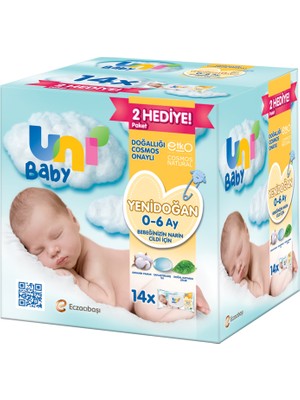 Uni Baby Yenidoğan İçin 560 Yapraklı Islak Mendil - Kokusu Yok, Alkol İçermez, Doğal Özlü, 14x40 Adet