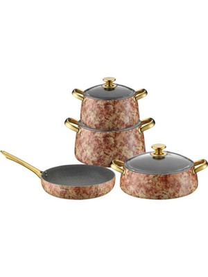 Brioni Flora 7 Parça Tencere Seti Pembe FS-11101